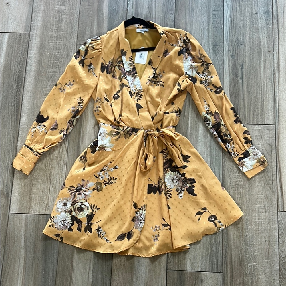 NWT Floral Wrap Dress in Mustard